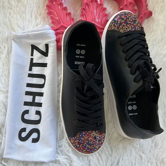 SCHUTZ Shoes - Schutz Sienna Rhinestone Toe Lace-up Sneaker in Black